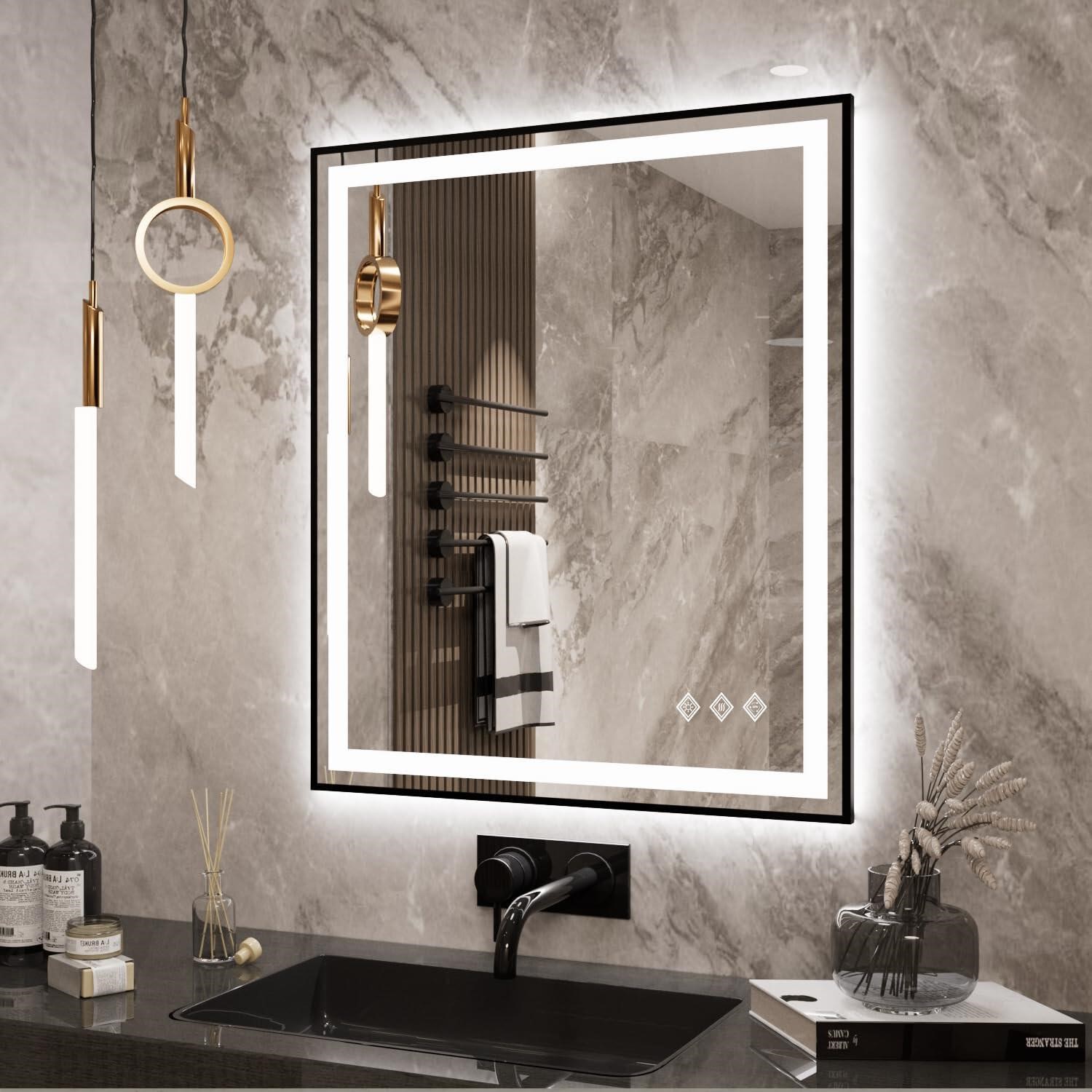 VanPokins Lighted Vanity Mirror, 30x36 Inch Black