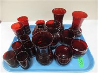 TRAY LOT OF RUBY GLASS DISHES