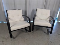 (2) Black Patio Rocker Chairs w/ White Cushions