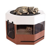 N5644  MEOW&WOOF Cat Playpen, Brown, Large 29"W*16