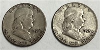 (2) Franklin 90% Silver Half Dollar Coins, 1951