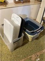 Various laundry baskets and storage bins