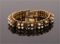 Vintage Gold-Tone Bracelet w/ Seed Pearl Sets