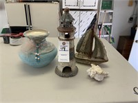 Lighthouse, Sailboat Sculpture & Southwest Vase