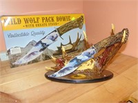 Bowie Knife ( Wolf Themed) with Stand