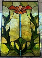 V - STAINED GLASS ART PANEL 16X11"