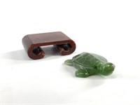 1.5" Jade turtle with wood stand