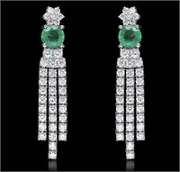 Certified 4.32 Cts Emerald Diamond Earrings