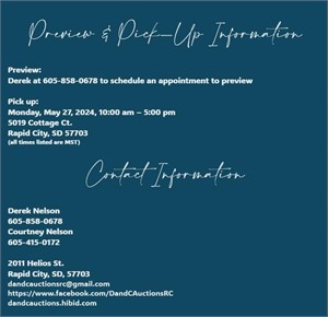 Preview, Pick-Up & Contact Information