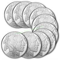 (10) Buffalo Design Silver Rounds-1 oz
