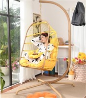 Indoor Outdoor Egg Chair with Stand, Yellow