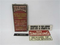 Sign Lot - No Smoking, Hunting, Snake, Wanted