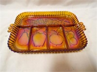 Iridescent Amber Indiana Glass 5 Part Divided