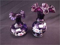 Two Fenton amethyst vases with handpainted