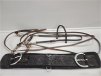 Brown leather bridle with reins