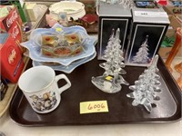 2 Goofus Glass Bowls, Glass Christmas Trees,