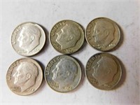 6 Liberty dimes 1960's