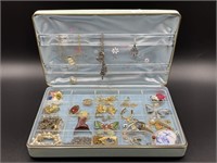 Vintage jewelry collection with case