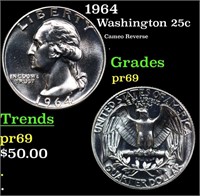 Proof 1964 Washington Quarter 25c Grades GEM++ Pro