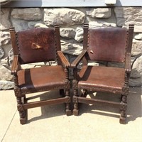 Pair of Leather Courthouse Arm Chairs