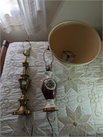 2 Lamps with Shades, 1 Brass