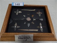 Framed Indian artifacts from South Dakota per sell