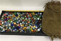 Glass Marbles In Leather Pouch