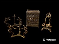 Vintage Footed Brass Ornate Dragon Stand Holder &