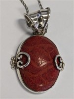 925 RED CORAL PENDANT WITH 925 CHAIN