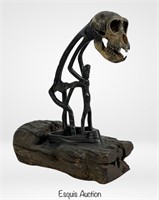 Unique Monkey Skull Sculpture w/ Horn Carved Body