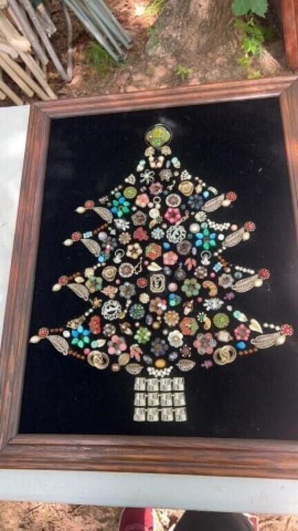 Antique framed vintage costume jewelry tree,