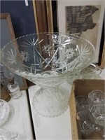 Nice pattern glass punch bowl on stand with a b