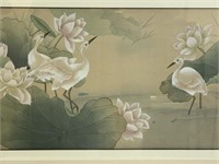 Oriental Cranes Watercolor on Rice Paper/ Silk