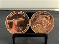 M-16 Rifle & Parasaurolophus 1 Oz Copper Rounds