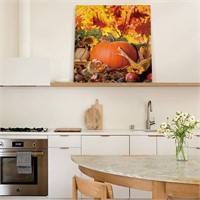 Fall Pumpkin Canvas Print Wall Art 16x16''