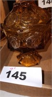 FOSTORIA AMBER COIN 9" TALL COVERED COMPOTE