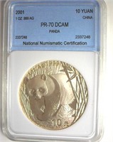2001 10 Yuan 1 Oz .999 Ag NNC PR70 DCAM Panda
