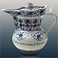 Chinese Blue And White Porcelain Water Pitcher Wit