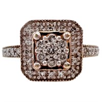 Art Deco Diamond Halo Ring 10k Yellow Gold