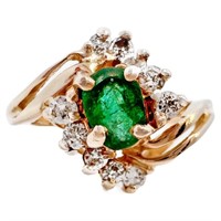 Emerald & Diamond Cocktail Ring 14k Gold