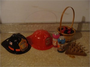 Toys and Plastic Fireman's Hats