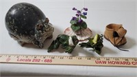 Frog, bullfrog, chameleon figurines.