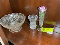 3 pieces of crystal, bud vase, candy dish and vase
