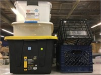 Assorted storage totes and crates