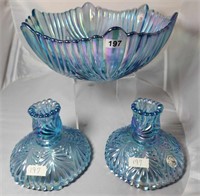 Blue Beauty Bowl & Pr of Candlesticks