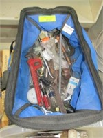 Bag w/C-clamp, pipe wrench, misc