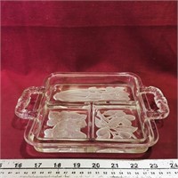 Embossed Glass Handled Divided Dish (Vintage)