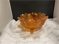 Carnival glass bowl with legs