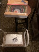 Barstool, round, loom set, footstool, and mirror