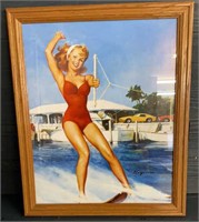 Framed Pin-Up Girl Water Skiing Picture